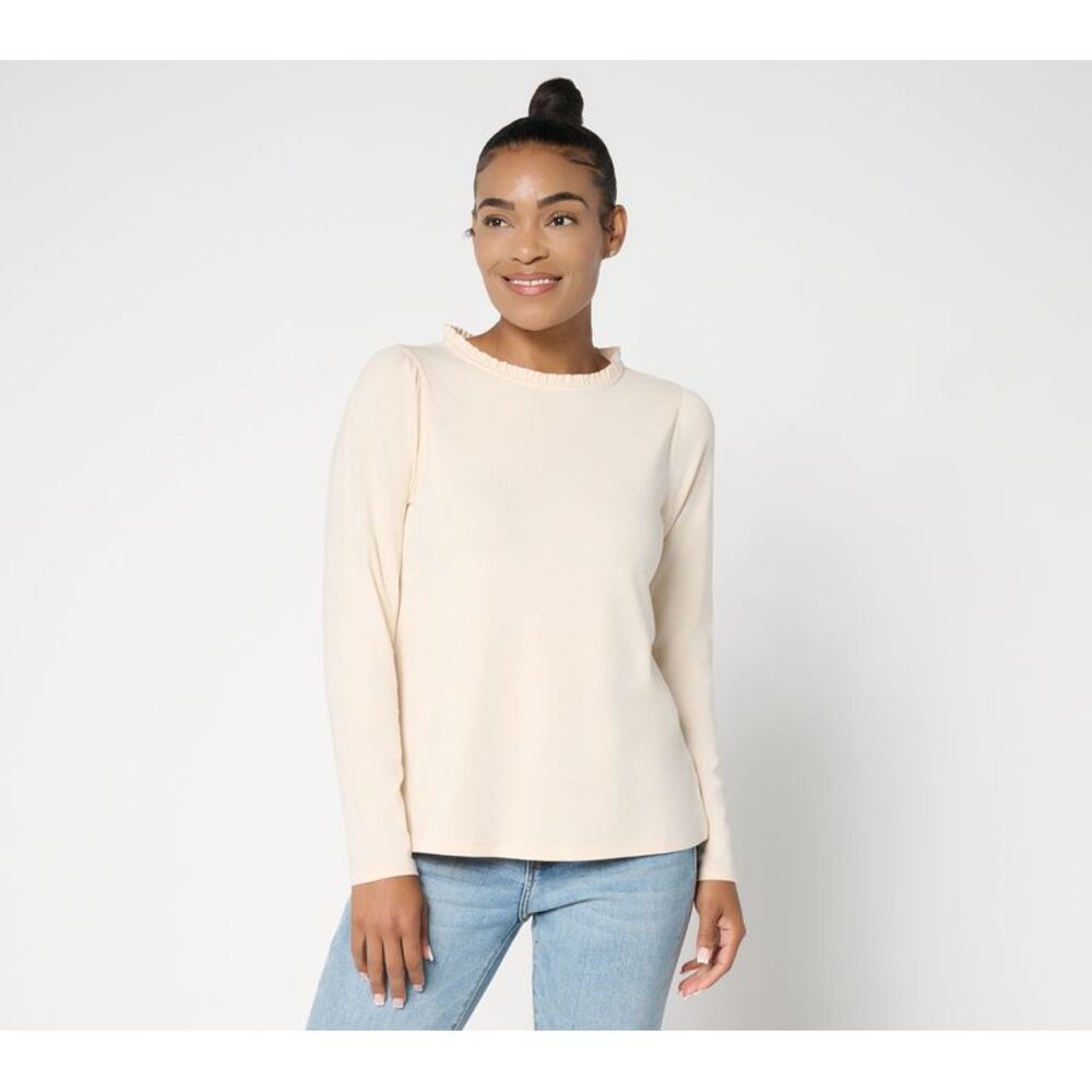 Anybody Women's Top Sz XS Cozy Knit Ruffle Neck Long Sleeve White A704112